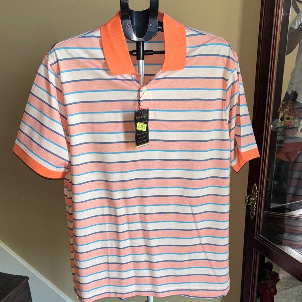 Roundtree & Yorke Orange and Blue Striped Polo Shirt